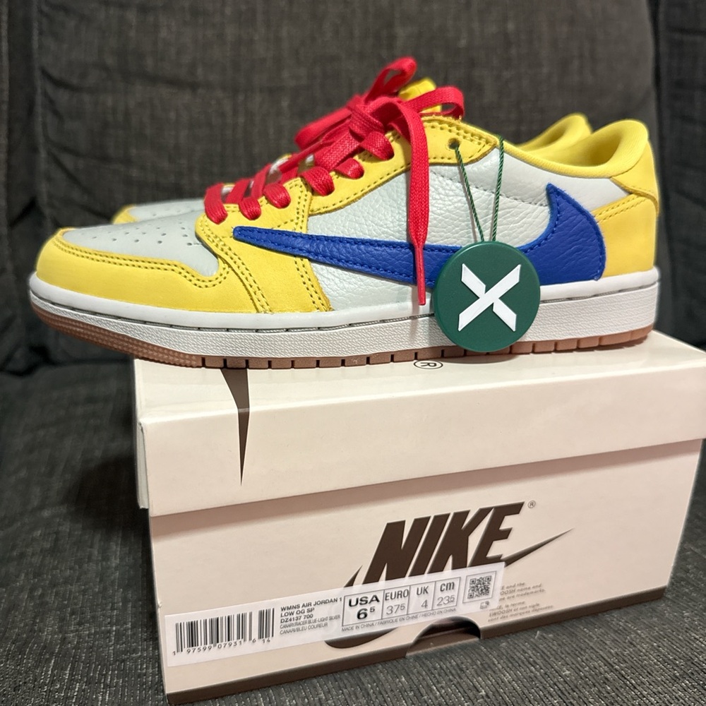 Nike Yellow and Blue Sneakers with Red Laces